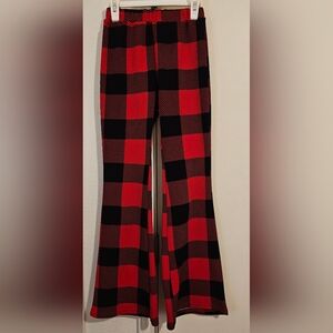 Plaid Flare Pants - Red and Black